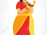 Diwali Greeting Card Making Competition Cute Carton Indian Girl Holding Diya India Oil Lamp and
