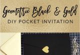 Diy Invitation Card for Debut My Diy Story Geometric Black Gold Foil Pocket Invitation