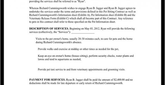 Dog Sitting Contract Template Pet Sitting Contract Template Service Agreement form for