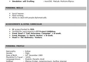 Download format Of Resume for Fresher In Ms Word Resume format for Freshers