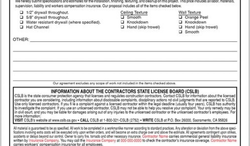 Drywall Bid Proposal Template Contractor Proposal Free Print Contractor