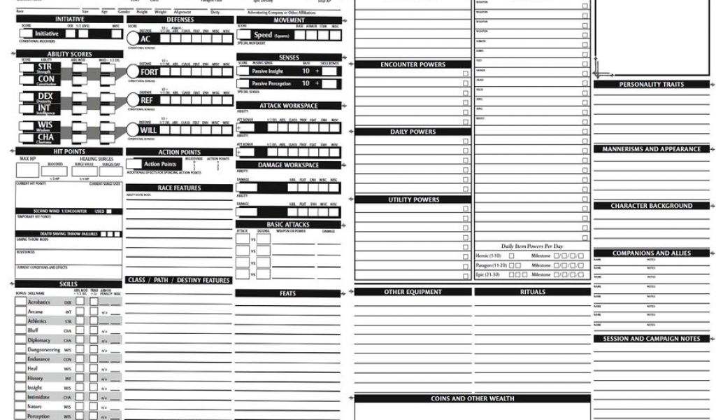 Dungeons and Dragons Templates Homebrew Sheets On Worldofhistoria ...