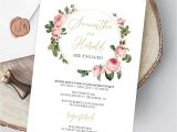 E Card Design for Wedding Blush Roses Engagement Invitation Editable Pink and Gold