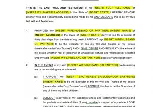Easy Last Will and Testament Free Template Simple Will Template Playbestonlinegames