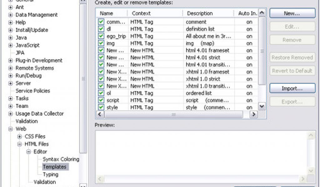 Eclipse HTML Template Getting Started with Eclipse Code Templates