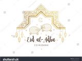 Eid Al Adha Card Design Vector Muslim Holiday Eid Al Adha Card Banner with Sheep