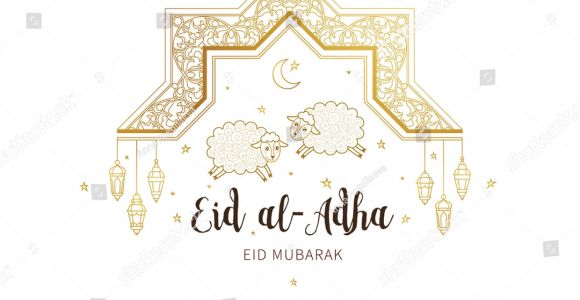 Eid Al Adha Card Design Vector Muslim Holiday Eid Al Adha Card Banner with Sheep