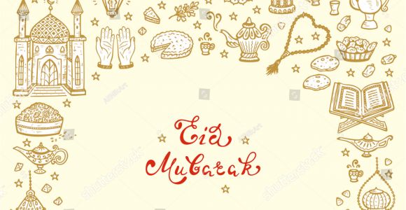 Eid Ul Fitr Card Designs Eid Mubarak Calligraphy Lettering Phrase Doodle Stock