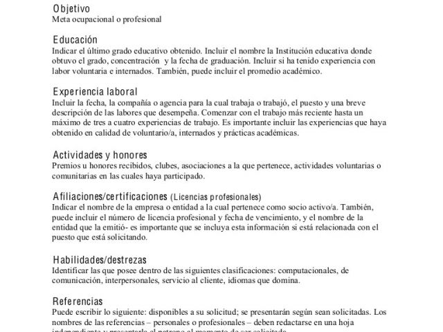 Ejemplos De Resume Profesional En Espanol Modelo De Resume En Espanol Williamson 4570