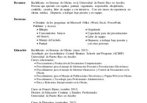 Ejemplos De Resume Profesional En Espanol Resume Profesional 2015