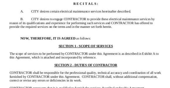 Electrical Contractor Contract Template Maintenance Agreement Templates 11 Free Word Pdf