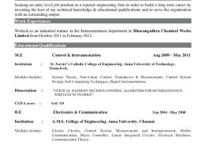 Electrical Engineer Fresher Resume format Sample Resume for Freshers Engineers Download Instrument