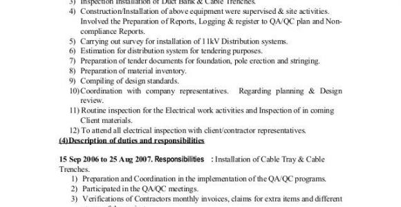 Electrical Engineer Resume Job Responsibilities Electrical Engineer Duties and Responsibilities Cv