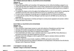 Electrical Engineer Resume Job Responsibilities Electrical Maintenance Engineer Resume Samples Velvet Jobs