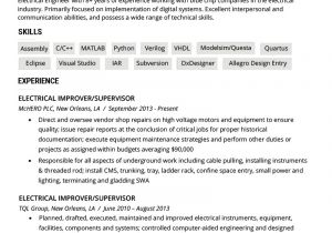 Electrical Engineer Resume Objective Electrical Engineer Resume Example Writing Tips Resume