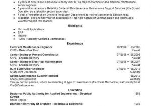 Electrical Maintenance Engineer Resume Electrical Maintenance Engineer Objectives Resume