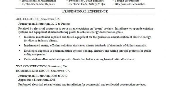 Electrical Resume Template Journeyman Electrician Resume Sample Monster Com