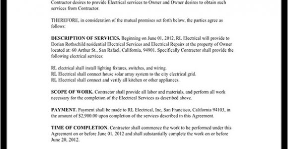Electrical Work Contract Template Electrical Service Contract Agreement with Sample