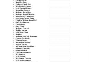 Email List Template for Bands Checklist for Band Calendar Of events