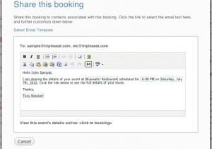 Email Shot Template Editing An Email Template when Sharing A Booking Tripleseat