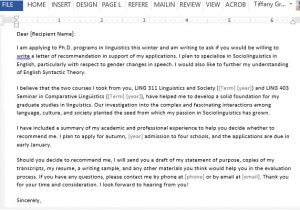 Email Template asking for Reference Letter Requesting Graduate School Recommendation Sample