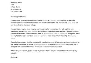 Email Template asking for Reference Letter to Professor Requesting Job Recommendation