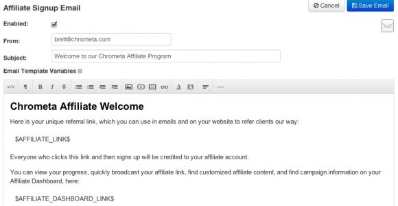 Email Template for Affiliate Program Affiliate Tracking software Online Marketing System