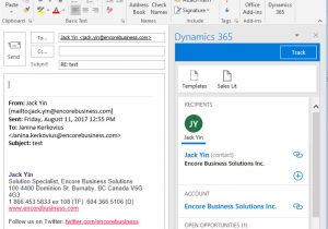 Email Template Outlook 365 the Microsoft Dynamics 365 App for Outlook Encore