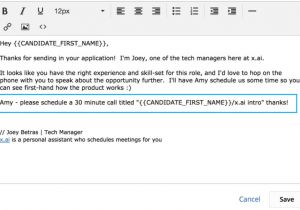 Email Template to Set Up Meeting Using Amy In Greenhouse for Technical Recruiting X Ai
