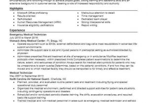 Emergency Medical Technician Basic Resume Emergency Medical Technician Resume Sample Resumes Misc