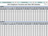 Employee Time Off Calendar Template 2015 Employee Vacation Absence Tracking Calendar 2015