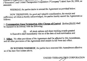 Employment Contract Amendment Template Employment Agreement by United therapeutics Corporation