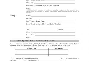Employment Contract Bc Template Canada Nanny Employment Agreement Legal forms and