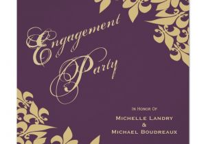 Engagement Invitation Card Background Image Eggplant Purple Gold Fleur De Lis Engagement Party