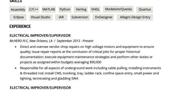 Engineer Experience Resume format Electrical Engineer Resume Example Writing Tips Resume