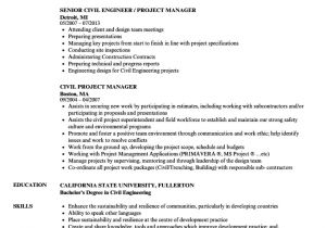 Engineer Resume Length top Civil Engineer Project Manager Resume Civil Project