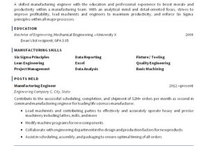 Engineer Resume Professional Summary Manufacturing Engineer Resume Example Mechanical Engineering