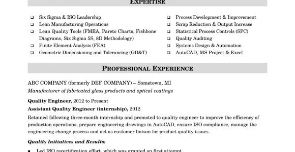 Engineer Resume Qualities Sample Resume for A Midlevel Quality Engineer Monster Com