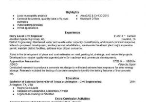 Engineer Resume with No Experience Entry Level Civil Engineer Objectives Resume Objective