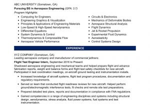 Engineering Resume Model Sample Resume for An Entry Level Aerospace Engineer