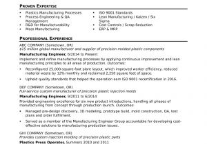 Engineering Resume Summary Sample Resume for A Midlevel Manufacturing Engineer