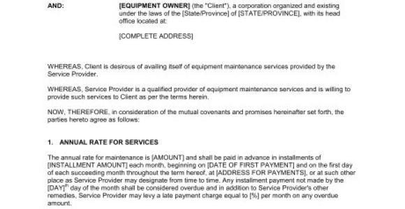 Equipment Maintenance Contract Template Equipment Maintenance Agreement Template Word Pdf by