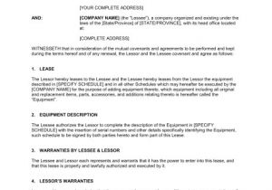 Equipment Rental Contract Template Word Equipment Lease Agreement Template Word Pdf by