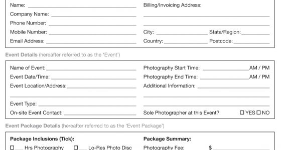 Event Photographer Contract Template Booking Information event Recap