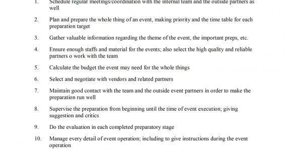 Events Manager Job Description Template event organizer Job Description Template