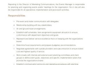 Events Manager Job Description Template events Manager Job Description