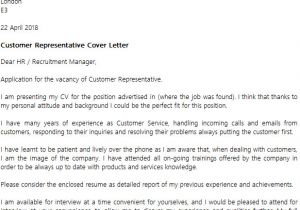 Example Of Cover Letter for Customer Service Representative Customer Representative Cover Letter Example Icover org Uk