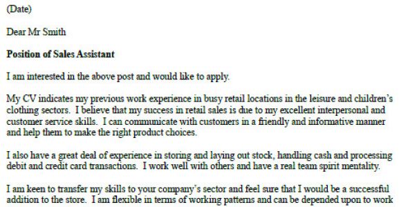 Example Of Cover Letter for Sales assistant Sales assistant Cover Letter Example Icover org Uk