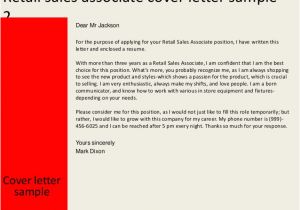 Example Of Cover Letter for Sales associate Position Retail Sales associate Cover Letter