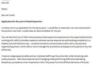 Example Of Cover Letter for Supervisor Position Retail Supervisor Cover Letter Example Icover org Uk